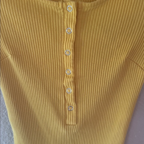 Yellow Ribbed Button-Up Bodysuit - Picture 2 of 5